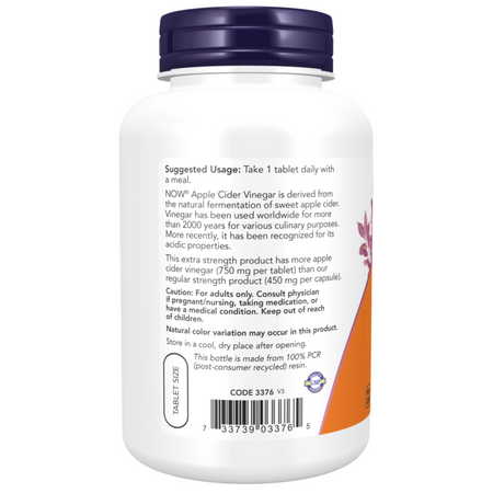 Now Foods Ocet jabłkowy (Cider Vinegar) Extra Strength 750 mg 180 tabletek
