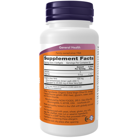 Now Foods Aloe Vera 10000 mg Gels 100 kapsułek