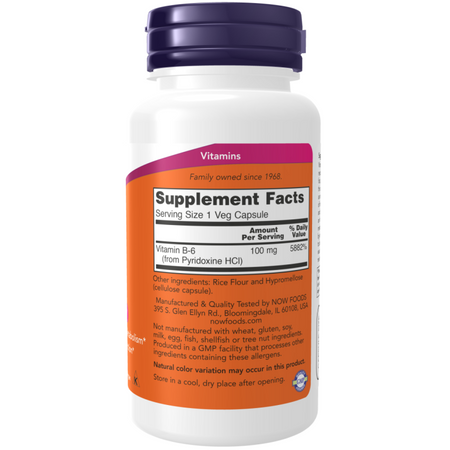 Now Foods Witamina B6 100 mg 100 kapsułek