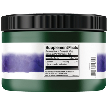 Swanson Cytrynian Wapnia 100% Puder 227 g