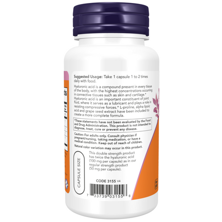Now Foods Kwas Hialuronowy 100 mg Double Strength 120 kapsułek