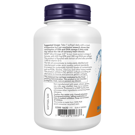 Now Foods Ultra Omega 3-D Fish Oil (Fish Gelatin) 180 kapsułek
