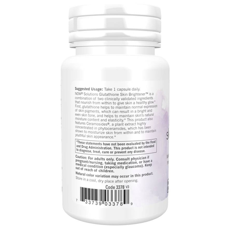 Now Foods Glutathione Skin Brightener + Ceramosides 30 veg kapsułek