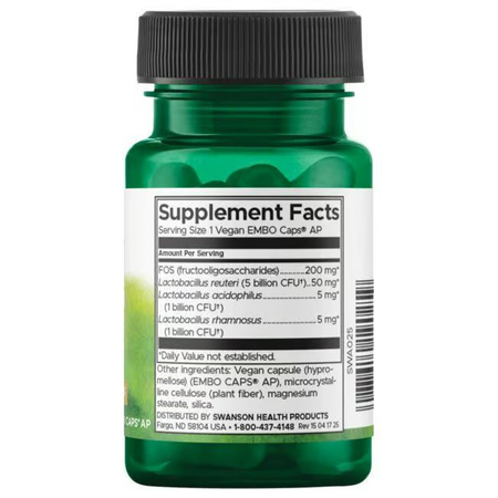 Swanson Probiotyk L. Reuteri Plus z L. Rhamnosus, L. Acidophilus i FOS 30 kapsułek