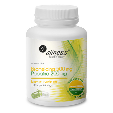 Aliness Bromelaina 500 mg + Papaina 200 mg 100 kapsułek vege