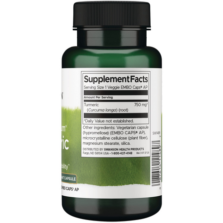 Swanson Kurkuma (Turmeric) 750 mg 60 kapsułek o przedłużonym wchłanianiu