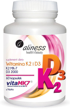 Aliness Witamina K2 MK-7 100 mcg z Natto + D3 2000 iu 60 kapsułek