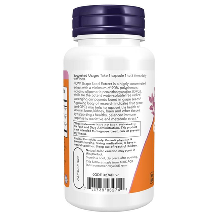 Now Foods Grape Seed, Extra Strength 250 mg 90 veg kapsułek