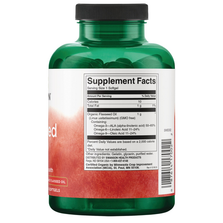 Swanson Olej lniany (Flaxseed Oil) 1000 mg 200 kapsułek