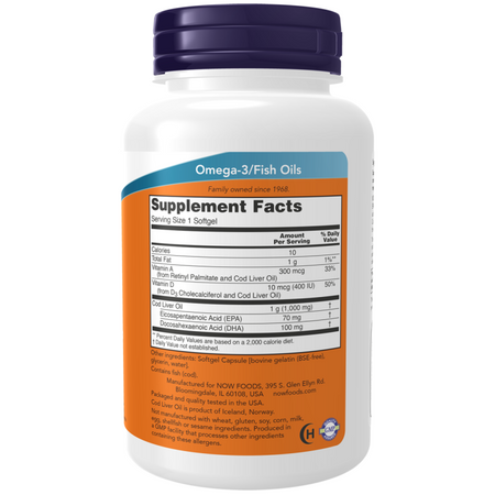 Now Foods Cod Liver Oil 1000 mg Extra Strength 90 kapsułek