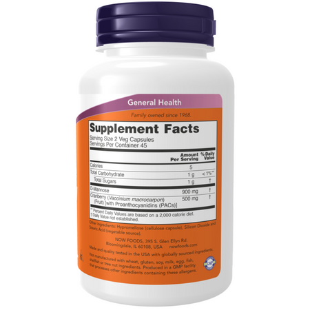 Now Foods D-Mannoza z Żurawiną (Mannose Cranberry) 90 kapsułek
