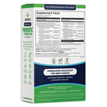 Swanson Mens Daily Probiotic + Prebiotic FOS 60 kapsułek