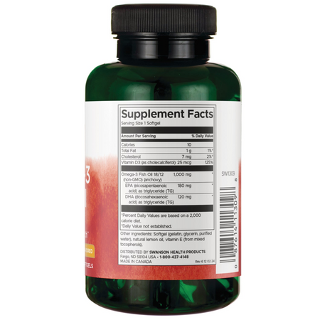 Swanson Omega-3 Fish Oil + Witamina D3 60 kapsułek