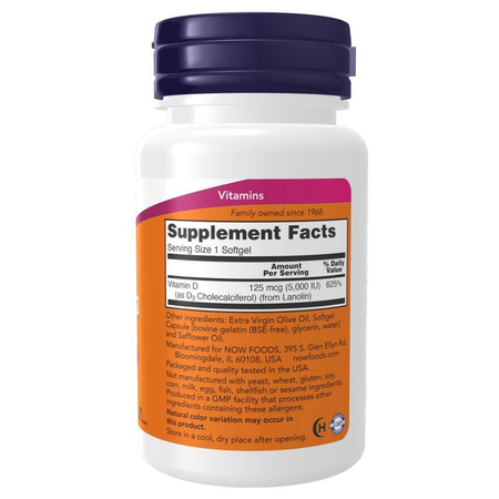 Now Foods Witamina D3 5000 iu 30 kapsułek