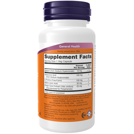 Now Foods Kwas Hialuronowy 100 mg Double Strength 120 kapsułek