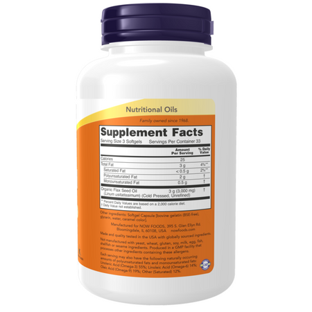 Now Foods Flax Oil 1000 mg 250 kapsułek