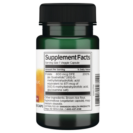 Swanson Kwas Foliowy Quatrefolic 800 mcg 30 kapsułek