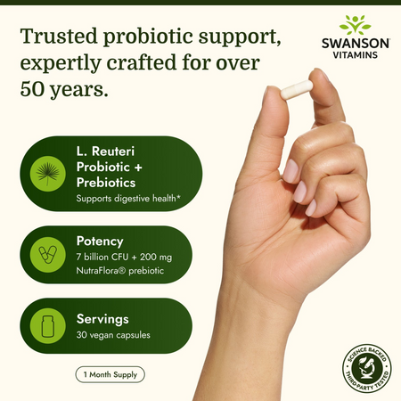 Swanson Probiotyk L. Reuteri Plus z L. Rhamnosus, L. Acidophilus i FOS 30 kapsułek