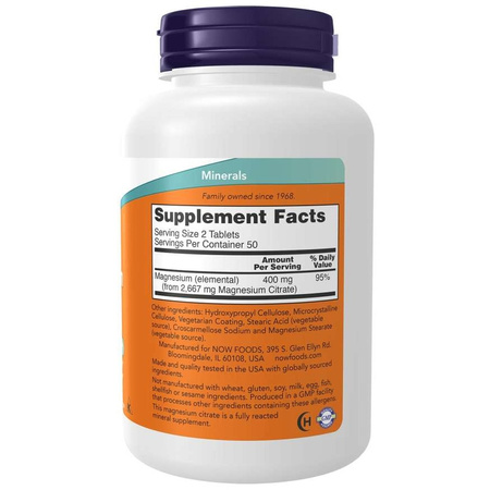 Now Foods Magnesium Citrate 200 mg 100 tabletek