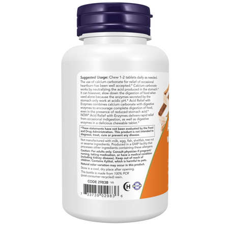 Now Foods Acid Relief with Enzymes 60 tabletek do żucia