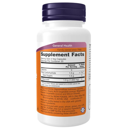 Now Foods D-Mannose Urinary Support 500 mg 240 kapsułek