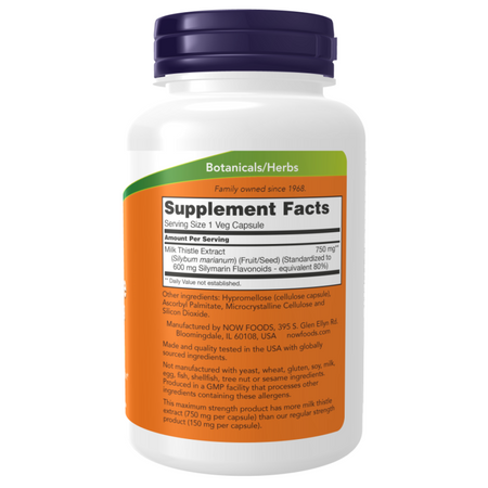 Now Foods Milk Thistle Extract 750 mg Silymarin (600 mg), Maximum Strength 90 veg kapsułek