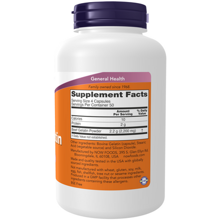 Now Foods Beef Gelatin 550 mg 200 kapsułek