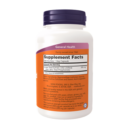Now Foods Pestki Winogron (Grape Seed) Extract Maximum Strength 500 mg 90 kapsułek