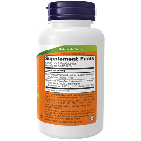 Now Foods DGL with Aloe Vera 400 mg 100 kapsułek