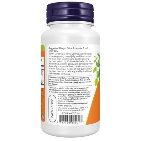 Now Foods Ginseng i Royal Jelly 90 kapsułek