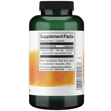 Swanson Witamina B1 (Tiamina) 100 mg 250 kapsułek