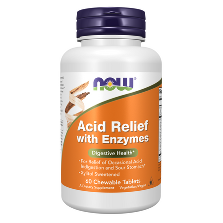 Now Foods Acid Relief with Enzymes 60 tabletek do żucia