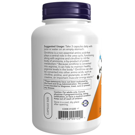 Now Foods L-Ornithine 500 mg 120 veg kapsułek