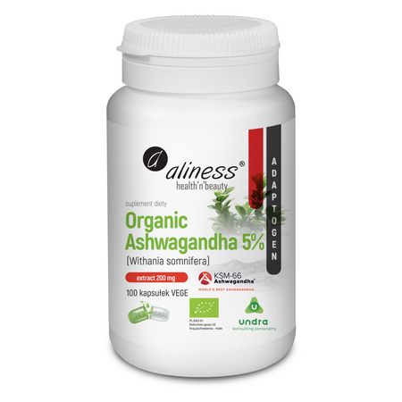 Aliness Organic Ashwagandha 5% KSM-66 200 mg 100 veg kapsułek