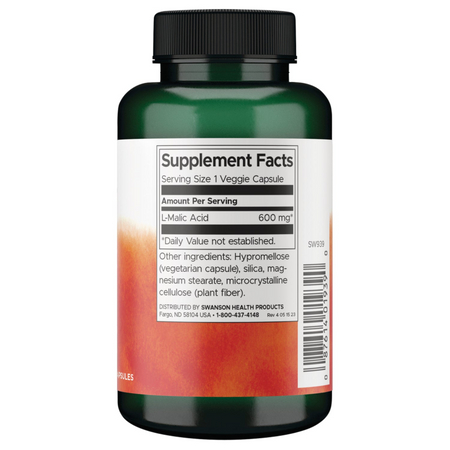 Swanson Kwas Jabłkowy (L-Malic Acid)) 600 mg 100 veg kapsułek