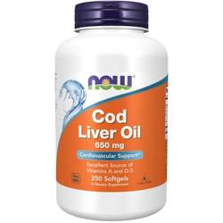 Now Foods Olej z wątroby Dorsza (Cod Liver Oil) 650 mg 250 kapsułek
