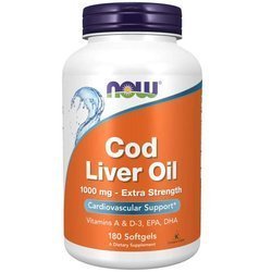 Now Foods Olej z wątroby Dorsza (Cod Liver Oil) Extra Strenght 1000 mg 180 kapsułek